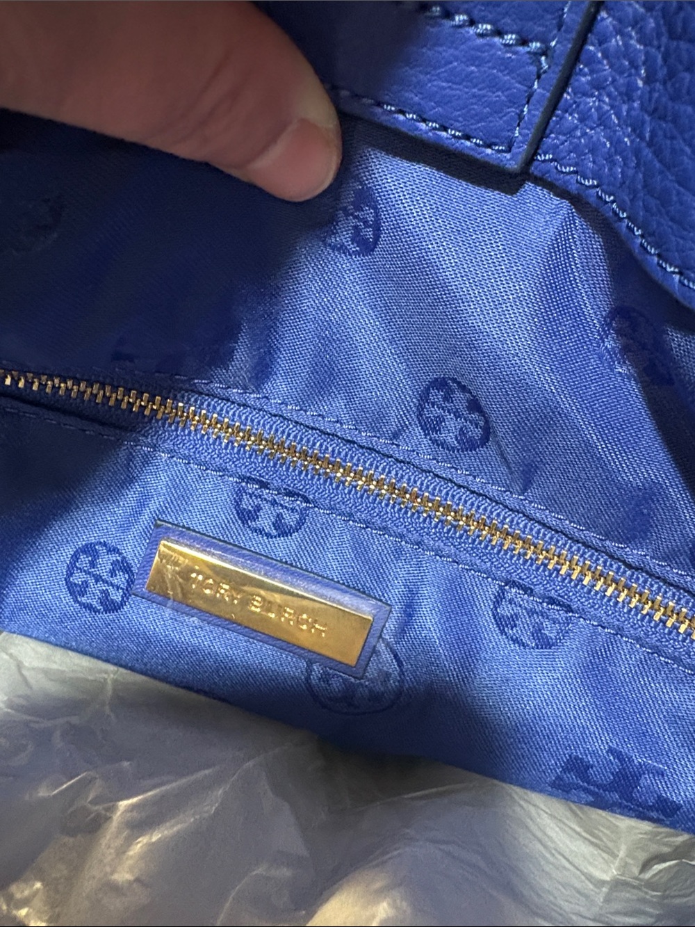 Tory Burch Harper Tote Cobalt Blue Pebbled Leather Shoulder Bag - Picture 8 of 16